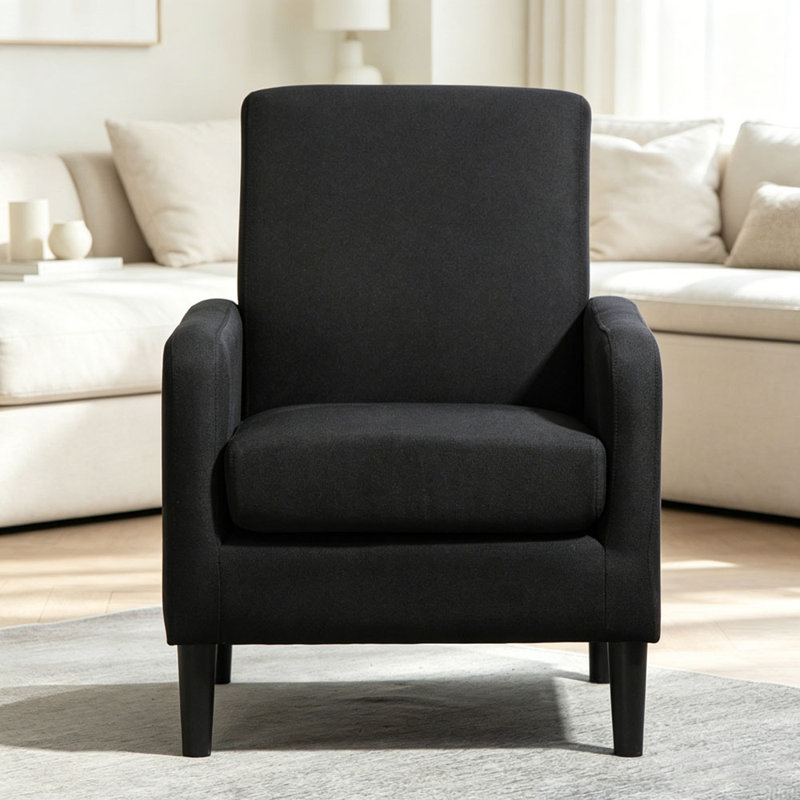 Fauteuil d'appoint rembourré imitation lin avec structure en bois massif, Noir