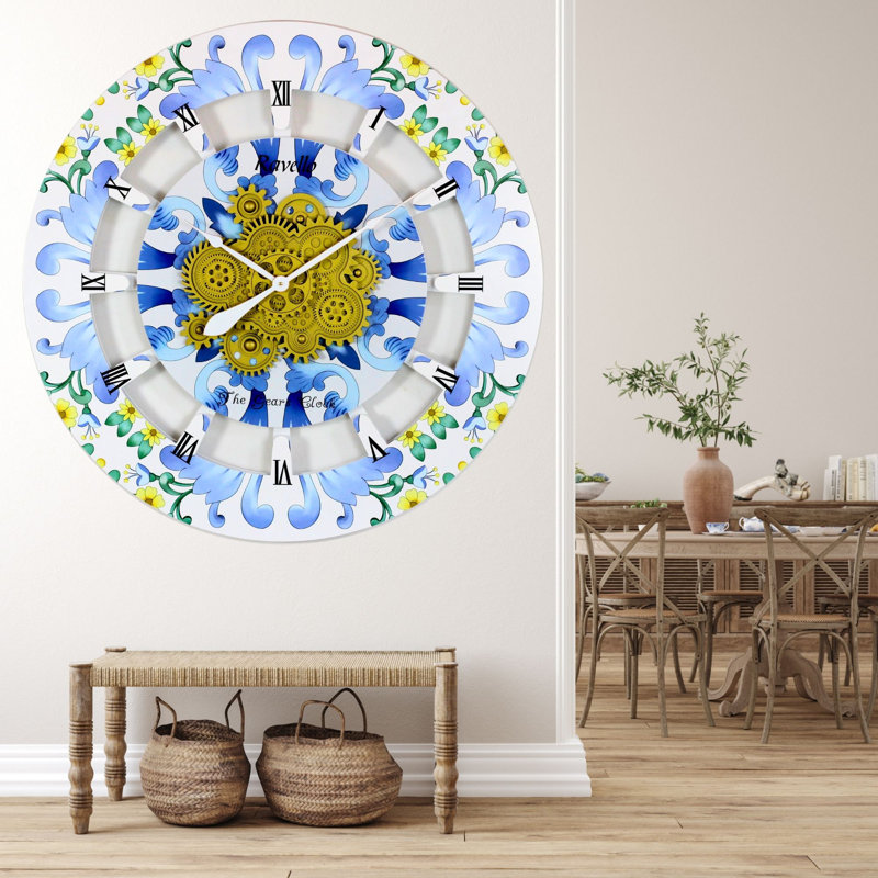 Oversized 36" Industrial Steampunk Wall Clock with Moving Gears