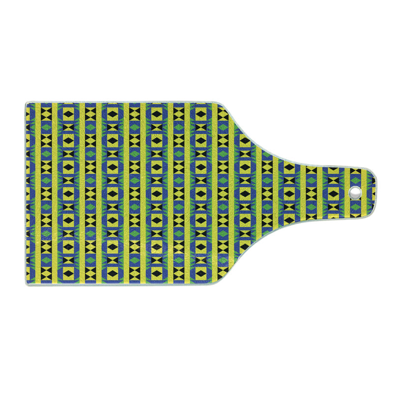 Ambesonne Kente Pattern Tempered Glass Cutting Board Geometric Kenya Multicolor