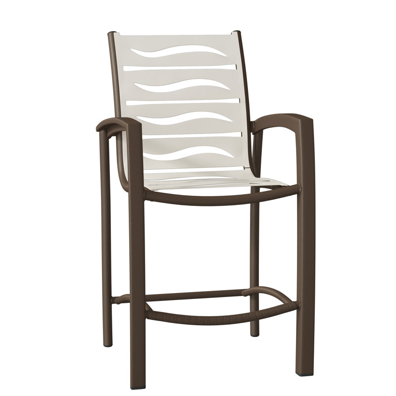 South Beach Outdoor Bar Stool, Shell, Parchment Vinyl