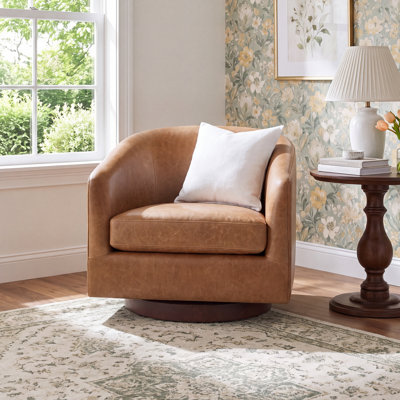 Fauteuil demi-tonneau pivotant en cuir véritable Bennett (ensemble de 2)