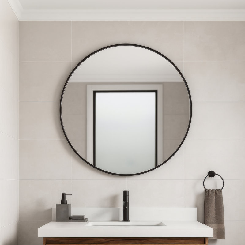 Miroir mural tablette rond - l 30 po x H 30 po - noir, 30 po x 30 po, Noir mat