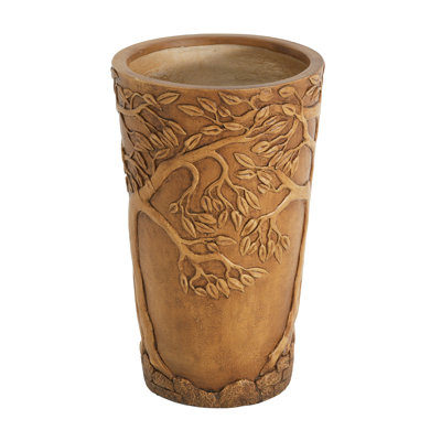 Tall Cylindrical MGO Planter with 3D Tree of Life Texture Indoor Outdoor