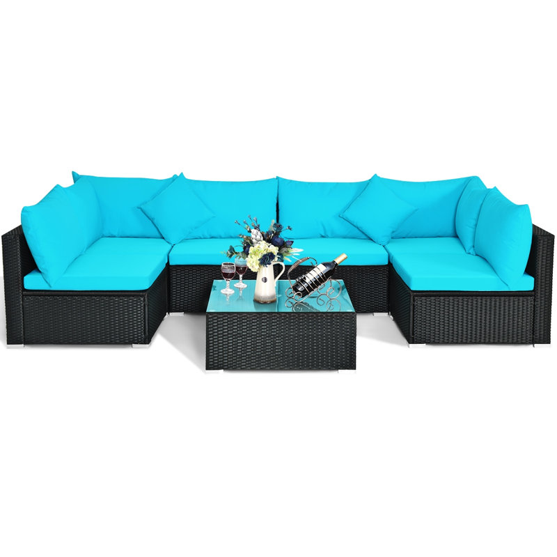 6 - Person Patio Conversation Set with Cushions, Blue
