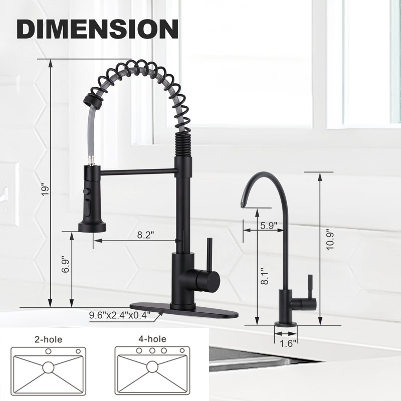 19 In. 360° Spout Swivel Pull Down Sprayer Kitchen Faucet With Water Filter Faucet In Matte Black, Matte Black