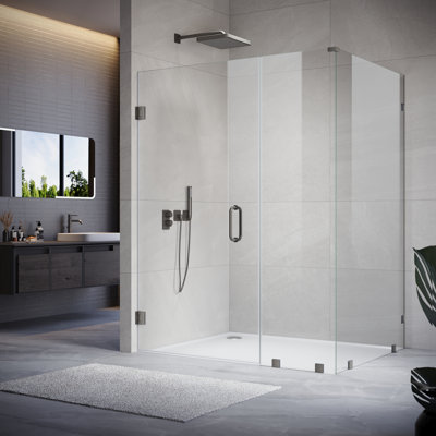 UKH07 50-1/8 to 51 in. W X 39 in. D X 80 in. H Frameless Hinged Shower Door in Spacy Gray with EnduroShield 3/8 in. Clear Glass with 28 in. Door Panel