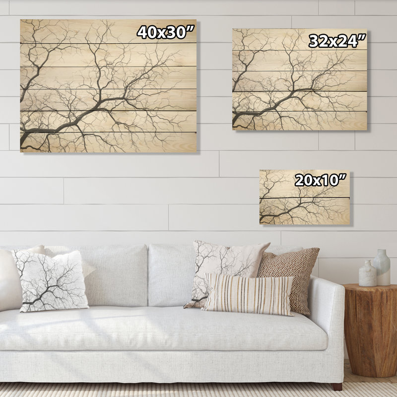 «Monocrhome Sycamore Tree Solitude», art mural panneau de bois de sycomore sur bois de pin naturel, H 10 po x l 20 po