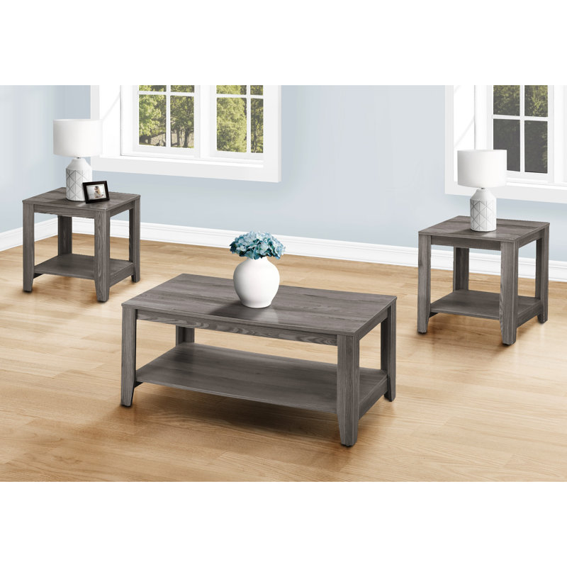 3Pcs Table For Home Decoration Enhancement Styling - Grey Living Room Coffee, End And Side Tables With Ample Surface Shelf Storage