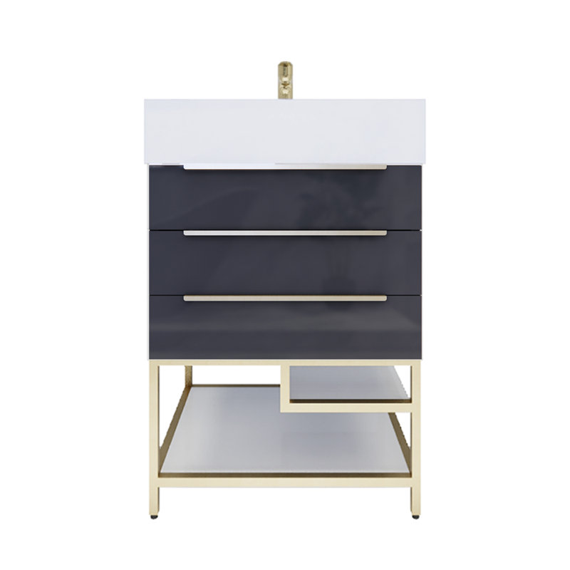 Glasgow 23.5'' Single Bathroom Vanity with Acrylic Top, High Gloss Dark Gray