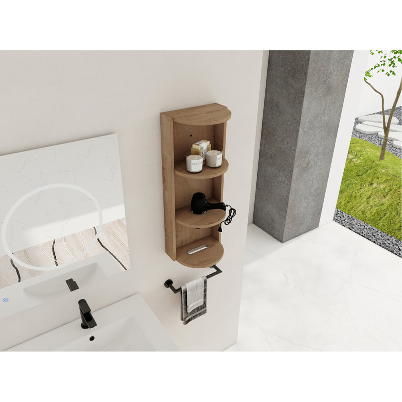 Bathroom Wall-Mounted Storage Rack, Float Mounting Design,(KD-Packing), Imitative Oak