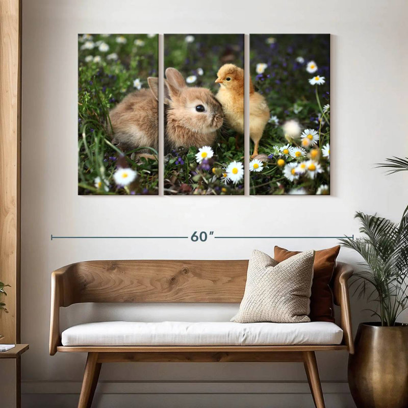 Cute Animals With Chamomile, 32" H x 50" W