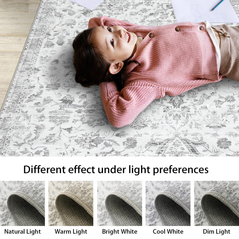 Tapis floral rétro vintage Boho, Gris, Rectangle 4 pi x 6 pi
