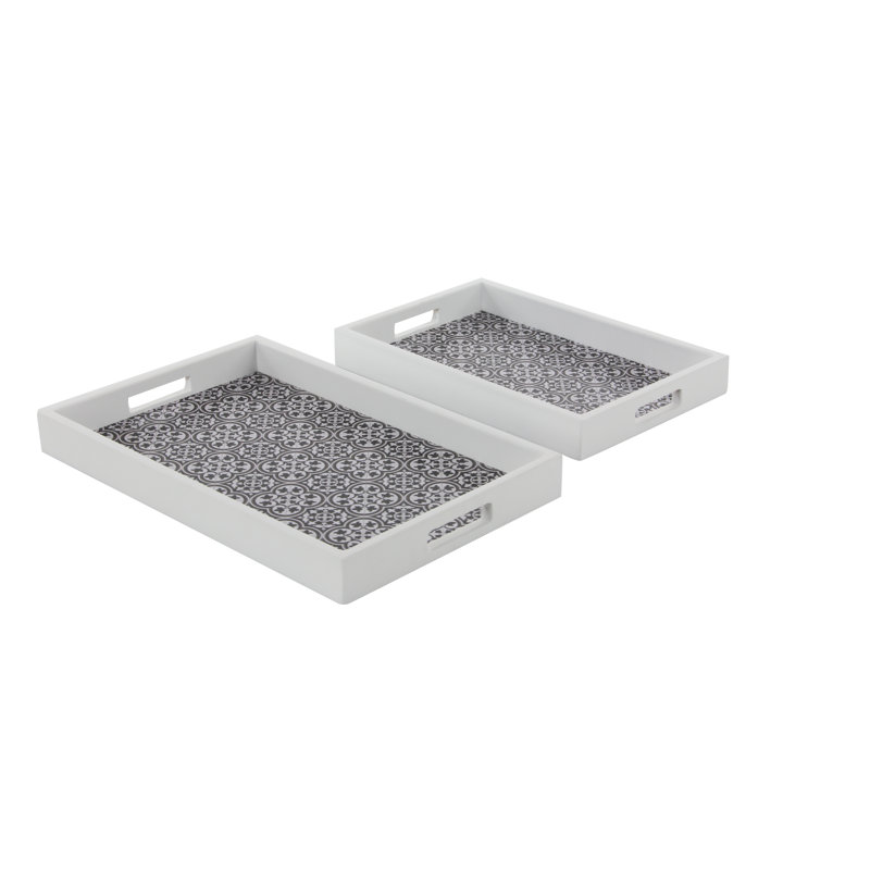 Ensemble de plateaux décoratifs 2 pièces en bois, Blanc mat, 2" H x 24" L x 10" P et 2" H x 20" L x 9" D