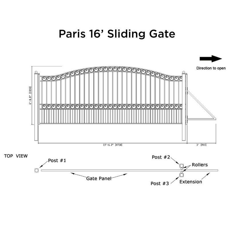 Paris Style Black Steel Arched Sliding Driveway Gate