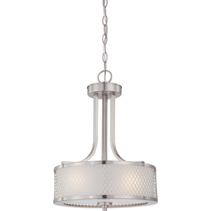 Luminaire suspendu cylindrique à 3 lumières Valdese, Nickel brossé et givré