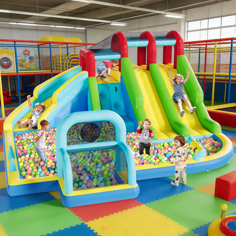 Kids Inflatable Bounce House with 3 Water Slides – Backyard Play Centre for Ages 3+