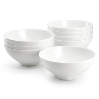 White Peninsula 8 Piece 6.5 Inch Bone China Cereal Bowl Set in White