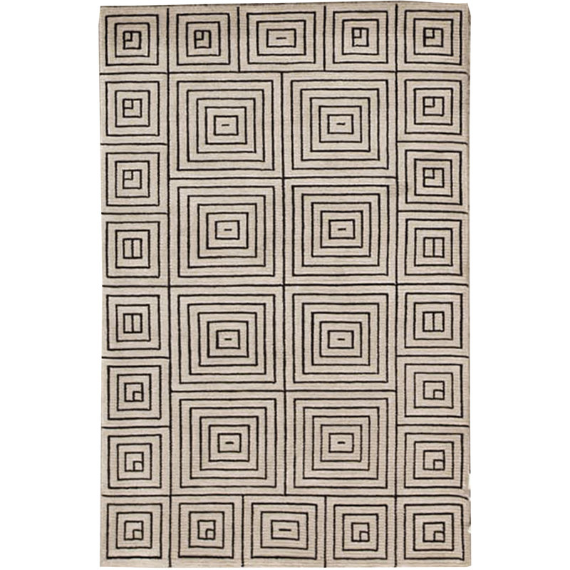 Hand-Knotted High-Quality Ivory and Black Area Rug