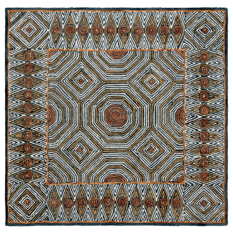 Micro-Loop 638 Hand Tufted Wool; Cotton With Latex Geometric Rug, Square 5'