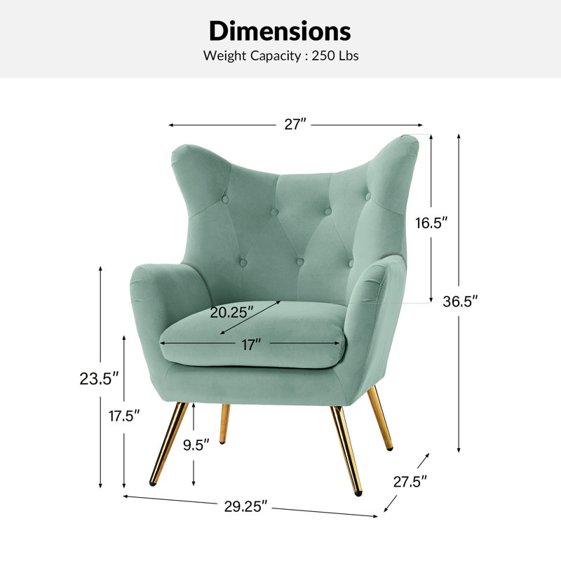 Fauteuil à oreilles 29,25 po Avianna, Velours sauge