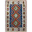 Tapis décoratif multicolore à motif frangé bleu et beige-452267060