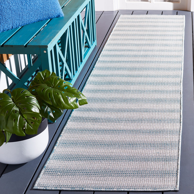 Medena 231 Area Indoor/Outdoor Area Rug In Aqua Ivory / Multi, Runner 2' x 9'