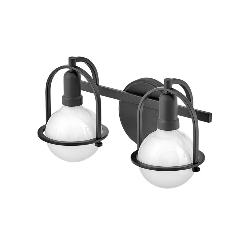 Damiana Bath Vanity Light - G40 Bulb in Photos (not included), Black, 2 Lights, 9" H x 16" W x 7.5" D