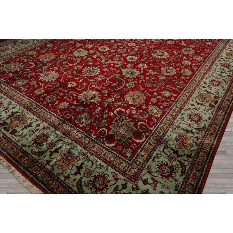 Tapis oriental rouge 100% laine noué à la main 10 x 14 po, couleur menthe