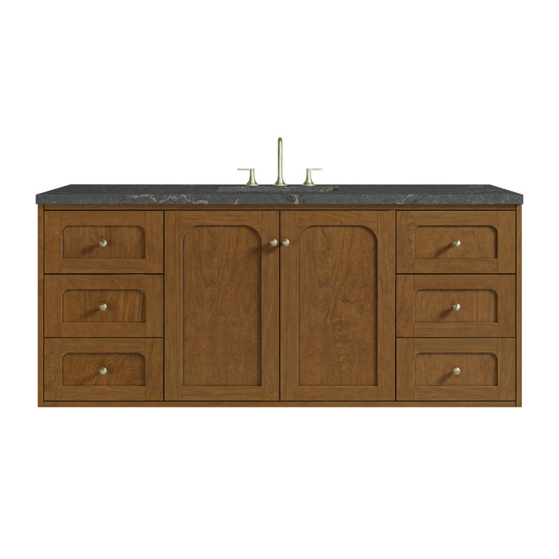 Laurent 60'' W Single Vanity, Parisien Bleu, 8" Centers, Honey Oak