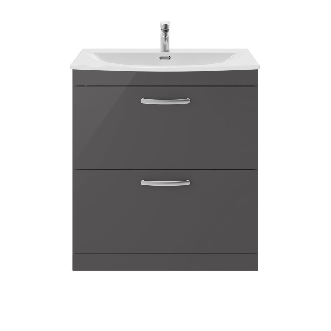Nuie Gloss Grey Athena 2 Drawer Vanity Unit And Curved Ceramic Basin | | Mdf | 800Mm - Image 3