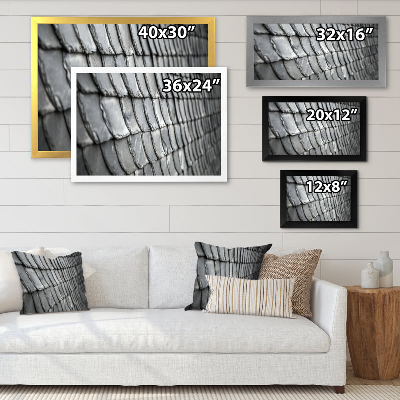 Toit rétro noir et blanc - reproduction de cadre flottant sur toile, Cadre noir, H 8 po x l 12 po x P 1 po