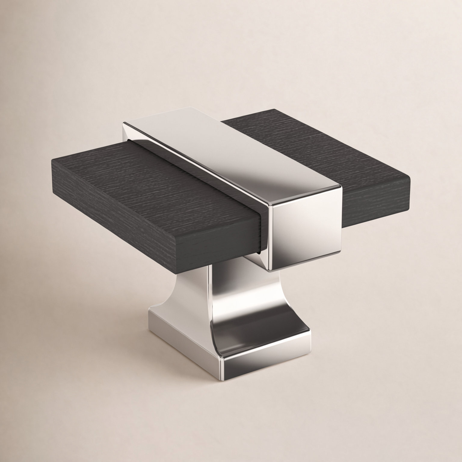 Overton Square Cabinet Knob, Brushed Matte Black/Polished Chrome