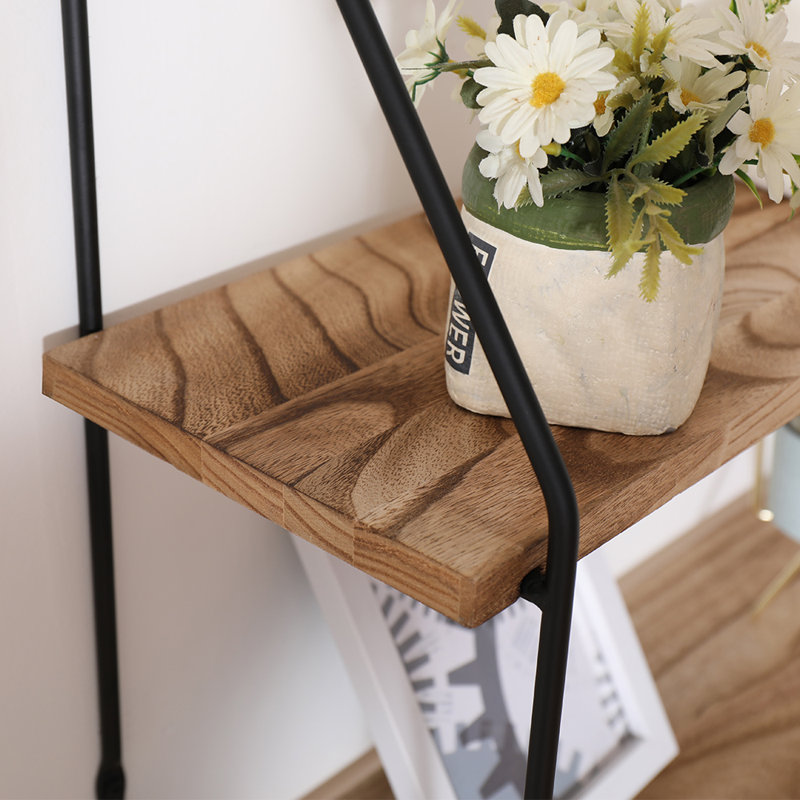 2-tier Wood and Metal Floating Shelves