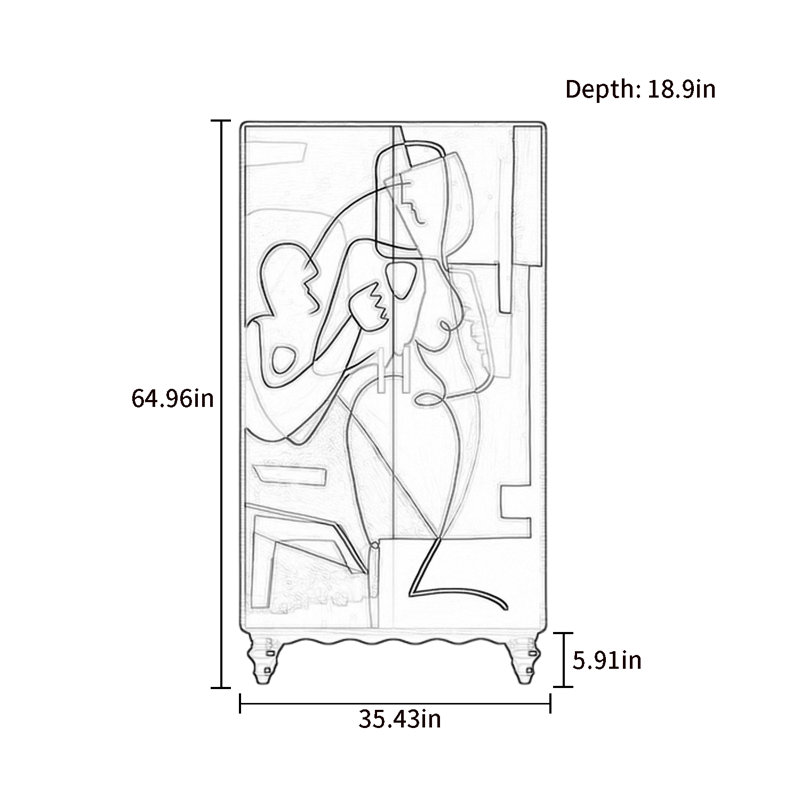 Garde-robe moderne pour chambre double, Noyer / jaune