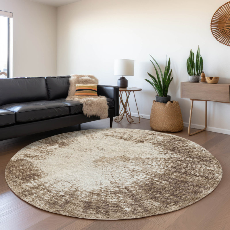 Premium Machine Washable Mayfield Brown Rug, Round 8'