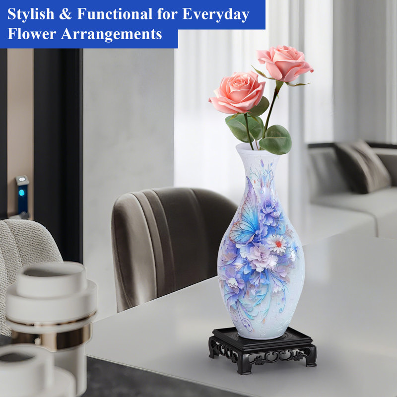 3D Puzzle Vase for Adults,Puzzle Planter Pot for Women,3D Art Jar Puzzles for House Flowers Arrangements and Home Decoration(Roses Butterflies)