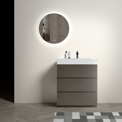 Bathroom Vanity 30" Grey - Sink, Large Storage Space, Sleek Look, Silent Smooth Act With Sink , Modern, Grey,