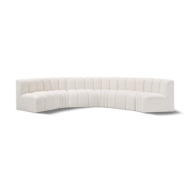 Huxleigh Upholstered Curved Sectional Reversible, Cream Boucle Fabric