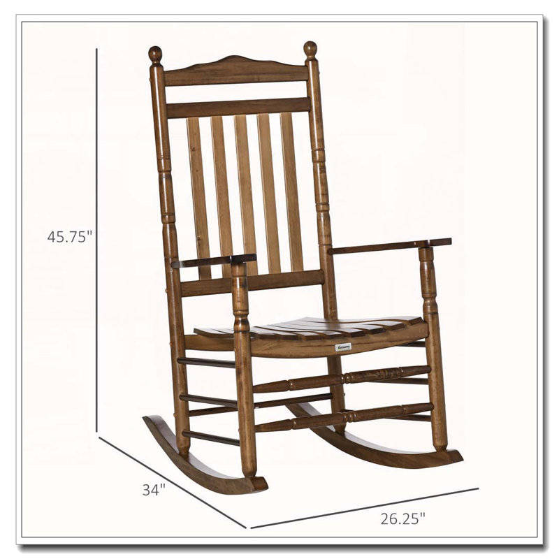 Chaise berçante en bois à haut dossier Outsunny, Brun