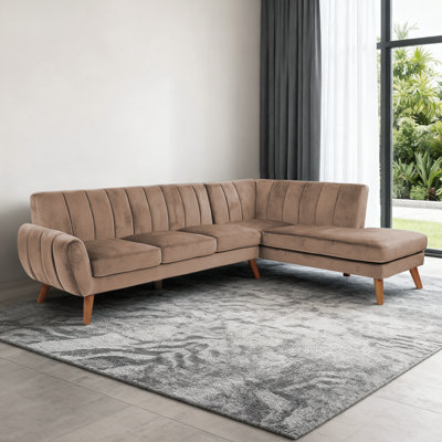 Canapé modulaire en L de style Mid-Century avec dossier capitonné et coussins décoratifs