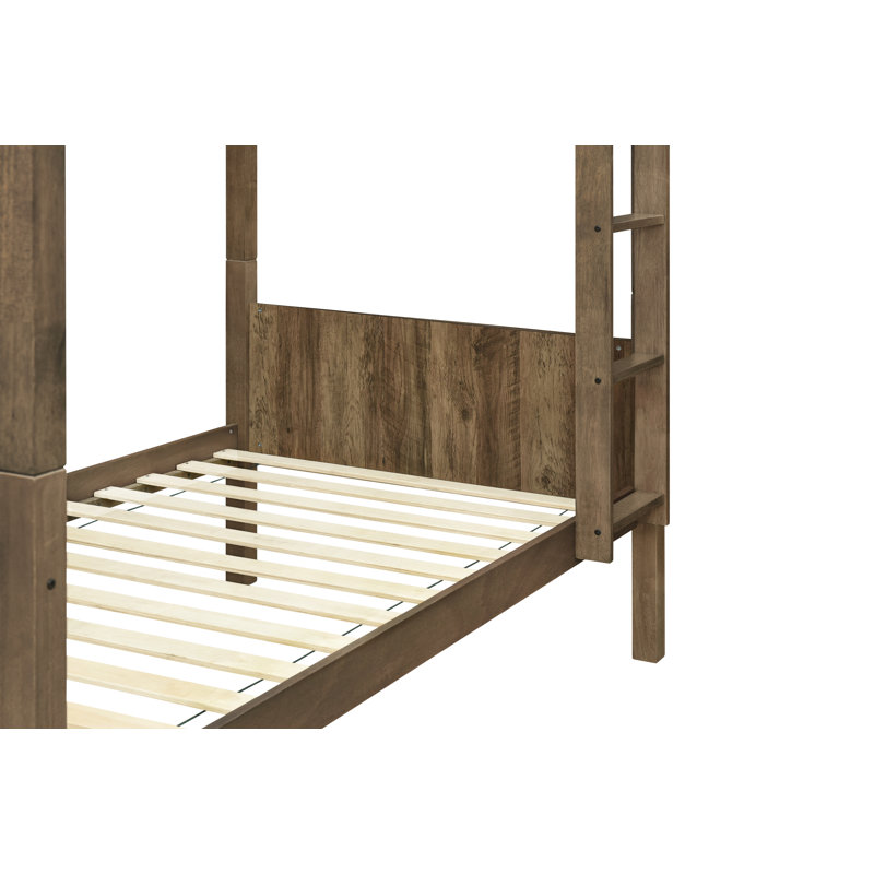 Appolon Twin Over Twin Solid Wood Bunk Bed with Rattan Panels