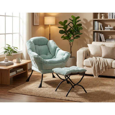 Fauteuil d'appoint rembourré moderne en velours avec poche latérale de rangement et repose-pieds pliable, structure en acier renforcé, fauteuil de lecture de 330 lb pour les petits salons et appartements, vert