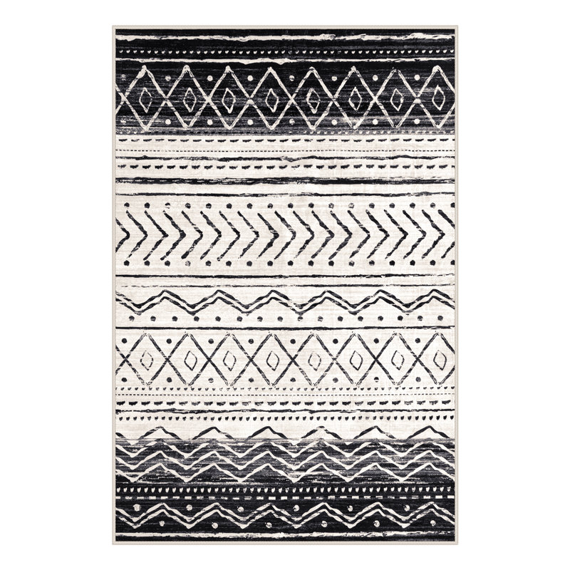 Tapis marocain à rayures Tribal, Rectangle 6 pi x 9 pi, Noir / Rose