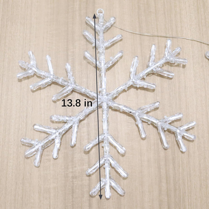 Décoration de fenêtre de Noël, flocon de neige de Noël 14 pouces, lumières de fenêtre en acrylique acrylique à piles (blanc chaud)