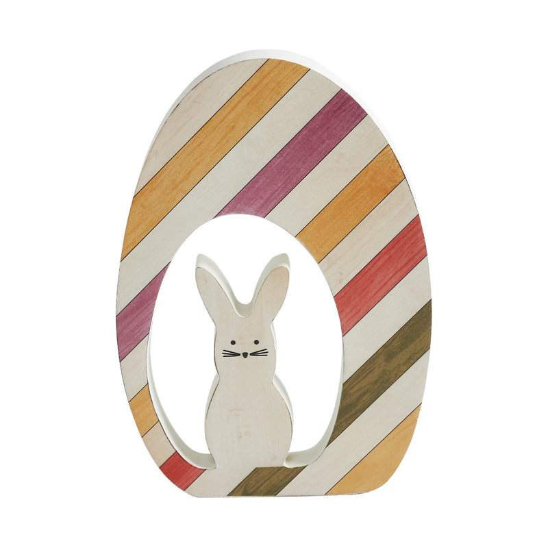 Lapin en panneau de fibres à densité moyenne dans un œuf rayé 8 x 5,5 x 0,75