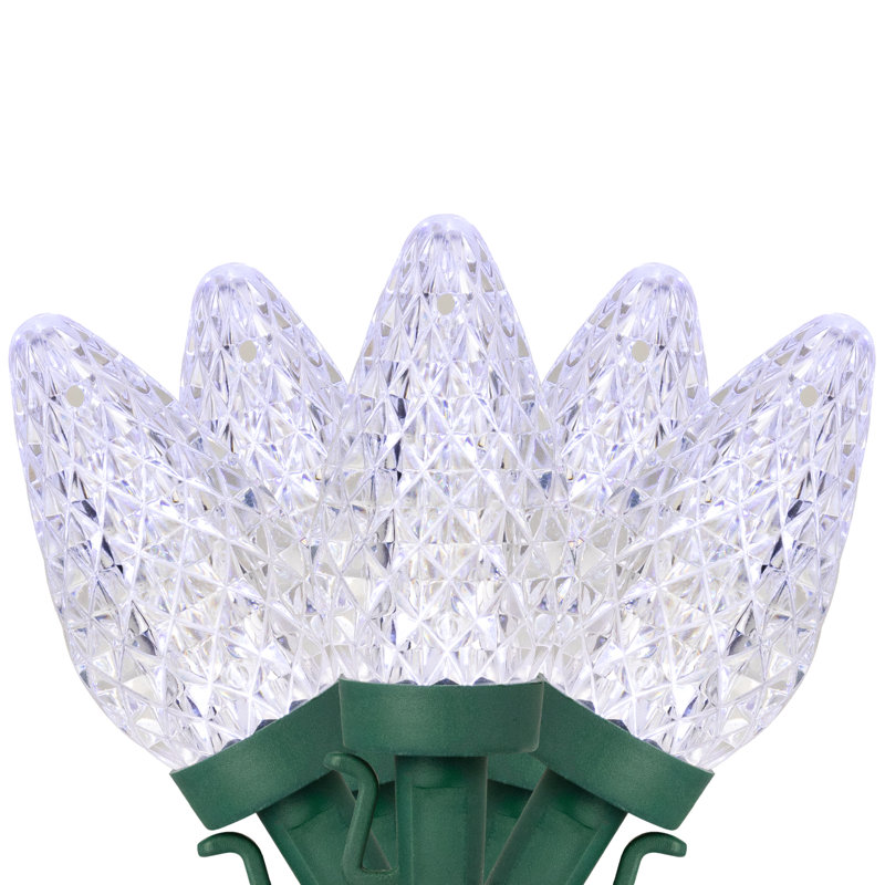 Lumières de Noël à facettes 100 lumières C9 à DEL - fil vert 66 pi, Blanc pur