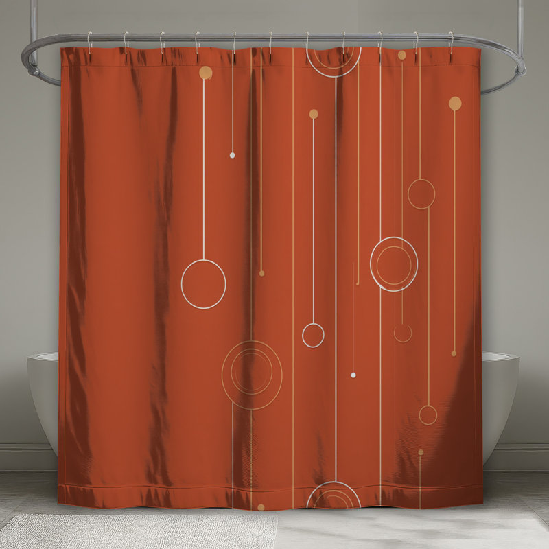 Rideau de douche abstrait - Art minimaliste, décor de salle de bain, H 84 po x l 70 po, Orange géométrique