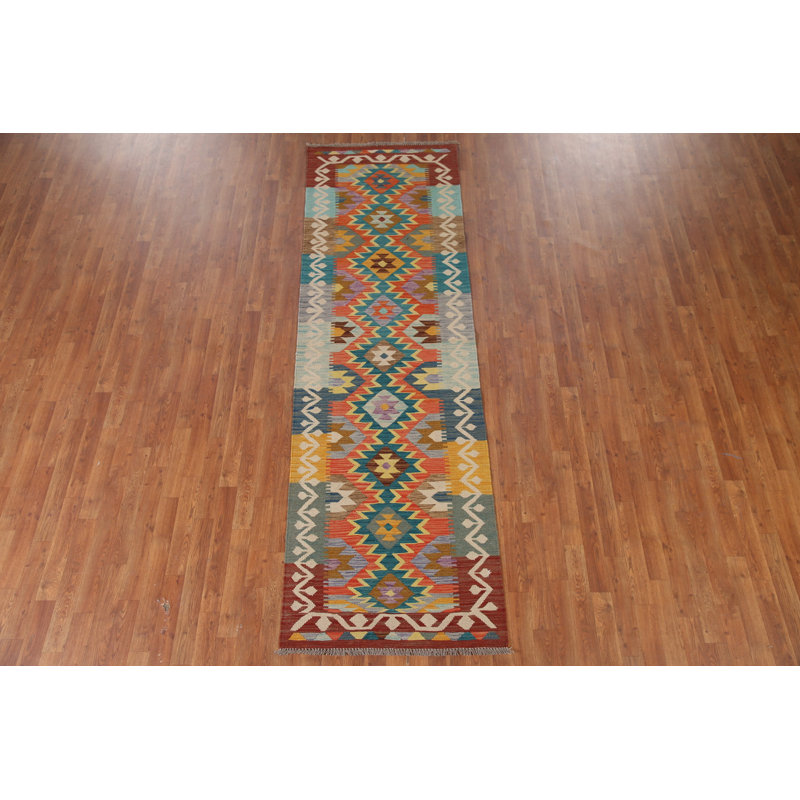 Tapis de couloir oriental géométrique Kilim 3 x 10