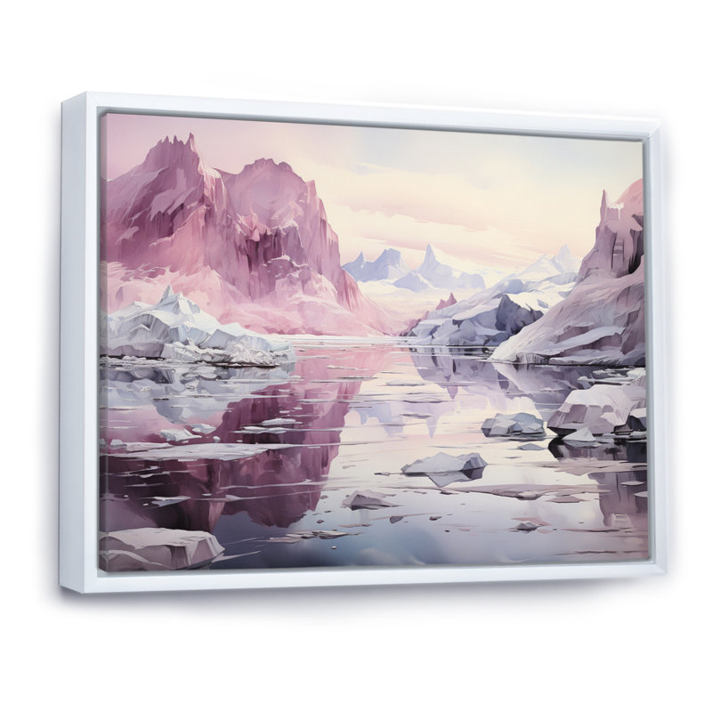 Bixuan rose glacier arctique sérénade - impression, Cadre flottant blanc, H 34 po x l 44 po x P 1,5 po