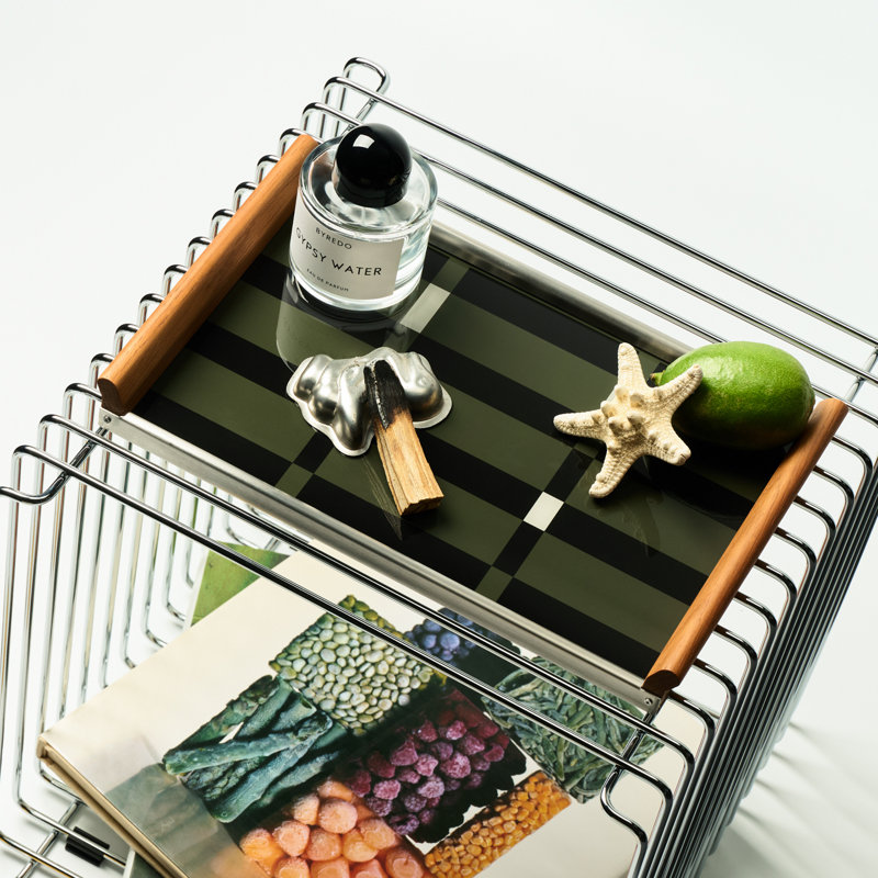 Rectangular Glass Ottoman Tray - 304 Stainless Steel & Solid Wood Oak Decorative Tray
